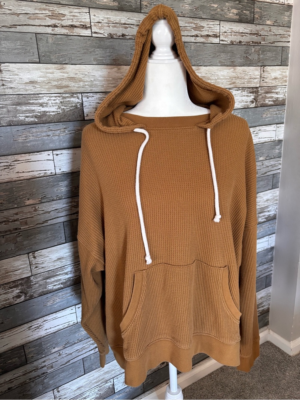 Aerie Oversized Relaxed Waffle Knit Hooded Long Sleeve Shirt Size XL